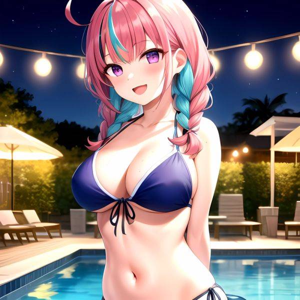 1girl Ahoge Bare Shoulders Bikini Blue Bikini Blue Hair Blush Braid Breasts Cleavage Colored Inner Hair Front Tie Bikini Top, 3005998662 - AIHentai - aihentai.co on pornintellect.com