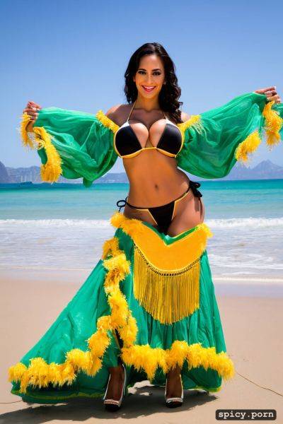 Color portrait, long hair, 27 yo beautiful performing white rio carnival dancer at copacabana beach - spicy.porn on pornintellect.com
