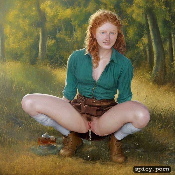 Piss, urine coming from pussy, digital art, squatting, wispy pubes - spicy.porn on pornintellect.com