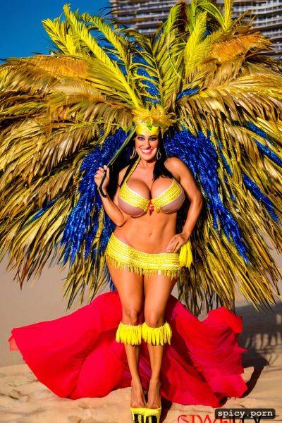 Color portrait, long hair, 43 yo beautiful performing white rio carnival dancer at copacabana beach - spicy.porn on pornintellect.com