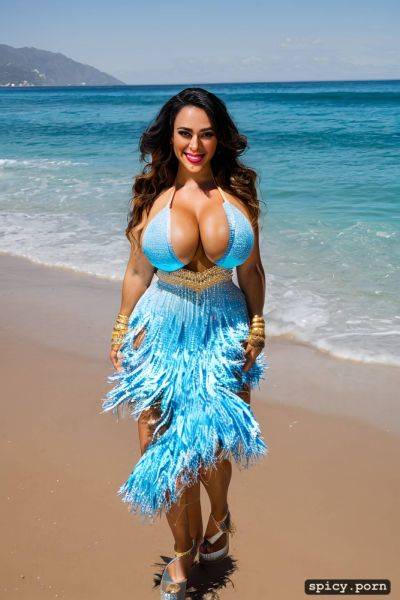 Color portrait, long hair, 26 yo beautiful performing white rio carnival dancer at copacabana beach - spicy.porn on pornintellect.com