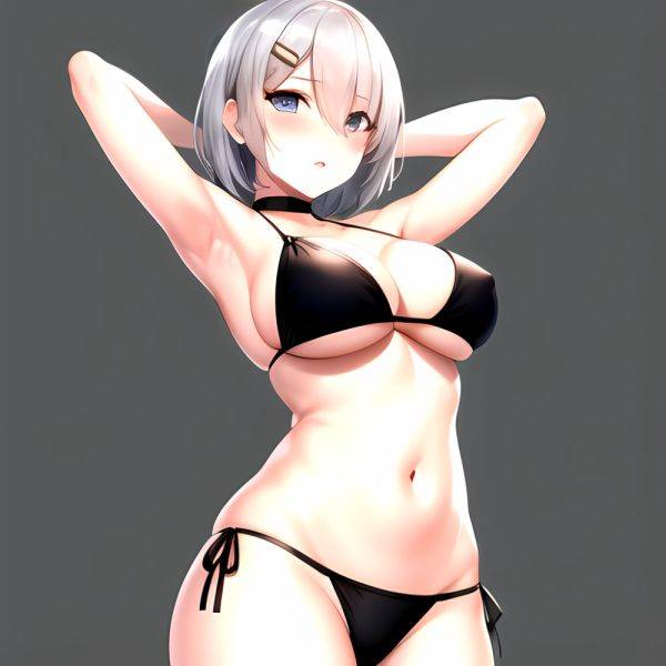 1girl Absurdres Armpits Arms Behind Head Bikini Black Bikini Black Choker Blue Eyes Blush Breasts Choker Cleavage Commentary Req, 3356470349 - AIHentai - aihentai.co on pornintellect.com