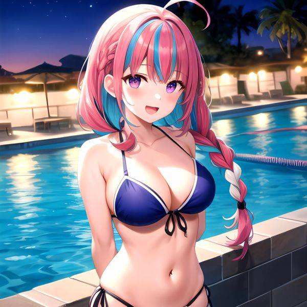 1girl Ahoge Bare Shoulders Bikini Blue Bikini Blue Hair Blush Braid Breasts Cleavage Colored Inner Hair Front Tie Bikini Top, 3568269749 - AIHentai - aihentai.co on pornintellect.com