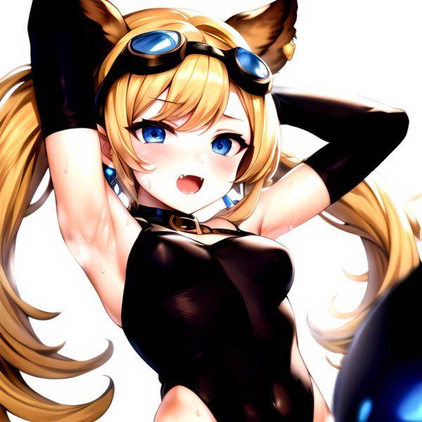 1girl Armpits Arms Behind Head Backlighting Bare Arms Bare Legs Blonde Hair Blue Eyes Blush Breasts Check Commentary Clothing Cu, 1976213844 - AIHentai - aihentai.co on pornintellect.com
