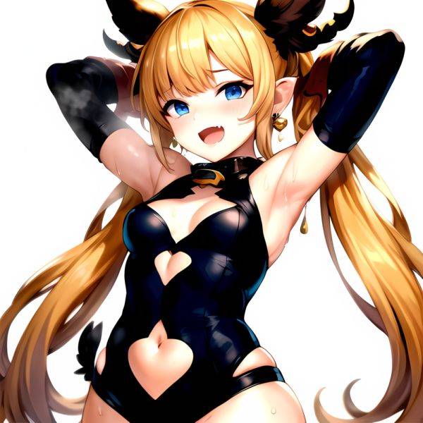 1girl Armpits Arms Behind Head Backlighting Bare Arms Bare Legs Blonde Hair Blue Eyes Blush Breasts Check Commentary Clothing Cu, 1424870969 - AIHentai - aihentai.co on pornintellect.com