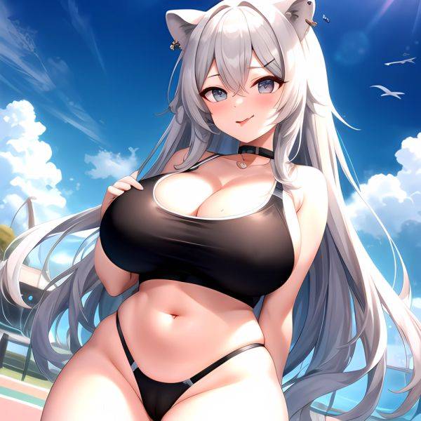 1girl Alternate Breast Size Animal Ears Bare Shoulders Belly Black Choker Blush Breasts Cameltoe Choker Cleavage Cowboy Shot Cur, 56455257 - AIHentai - aihentai.co on pornintellect.com