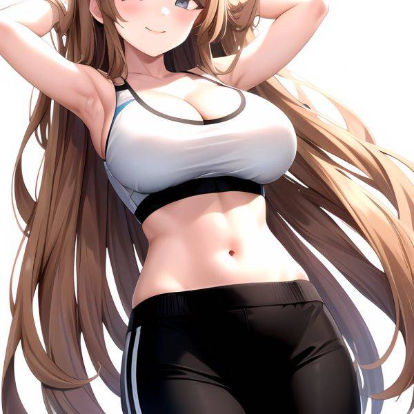 1girl Absurdres Armpits Arms Up Asuna Blue Archive Black Pants Blue Archive Blush Breasts Cleavage Halo Hands In Hair Highres, 3338129107 - AIHentai - aihentai.co on pornintellect.com