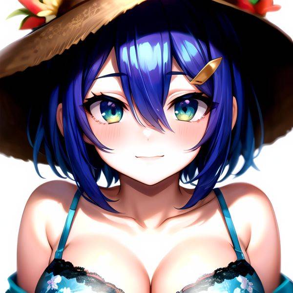 1girl Blush Bob Cut Bra Breasts Cleavage Close Up Closed Mouth Collarbone Commentary Eyelashes Eyes Visible Through Hair Floral, 1149416250 - AIHentai - aihentai.co on pornintellect.com