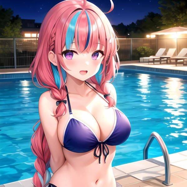 1girl Ahoge Bare Shoulders Bikini Blue Bikini Blue Hair Blush Braid Breasts Cleavage Colored Inner Hair Front Tie Bikini Top, 3002949199 - AIHentai - aihentai.co on pornintellect.com