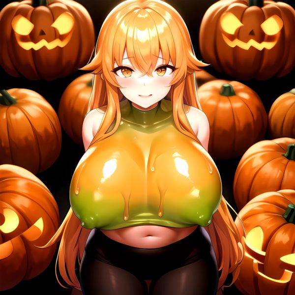 Orange Slime Messy Slime Big Boobs Pov Pumpkins Orange And Black Standing Up Facing The Viewer Arms Behind Back, 1237360306 - AIHentai - aihentai.co on pornintellect.com