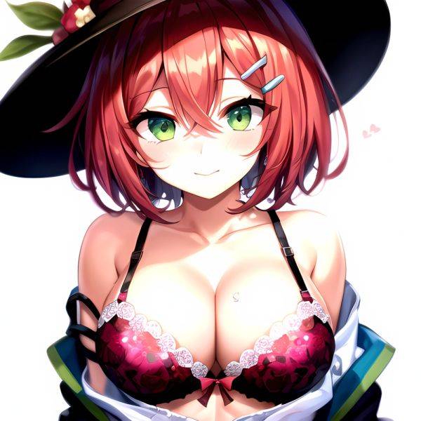 1girl Blush Bob Cut Bra Breasts Cleavage Close Up Closed Mouth Collarbone Commentary Eyelashes Eyes Visible Through Hair Floral, 4084246555 - AIHentai - aihentai.co on pornintellect.com