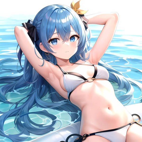 1girl Absurdres Arms Behind Head Bikini Blue Eyes Blue Hair Breasts Closed Mouth Hair Between Eyes Highres Hololive Hoshimachi S, 805356759 - AIHentai - aihentai.co on pornintellect.com