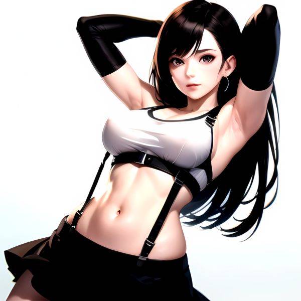 1girl Armpits Arms Behind Head Arms Up Bare Shoulders Black Gloves Black Hair Black Skirt Breasts Closed Mouth Crop Top, 1211953238 - AIHentai - aihentai.co on pornintellect.com