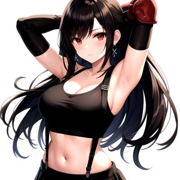 1girl Armpits Arms Behind Head Arms Up Bare Shoulders Black Gloves Black Hair Black Skirt Breasts Closed Mouth Crop Top, 678935600 - AIHentai - aihentai.co on pornintellect.com