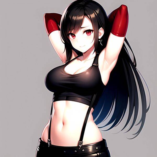 1girl Armpits Arms Behind Head Arms Up Bare Shoulders Black Gloves Black Hair Black Skirt Breasts Closed Mouth Crop Top, 1453315382 - AIHentai - aihentai.co on pornintellect.com