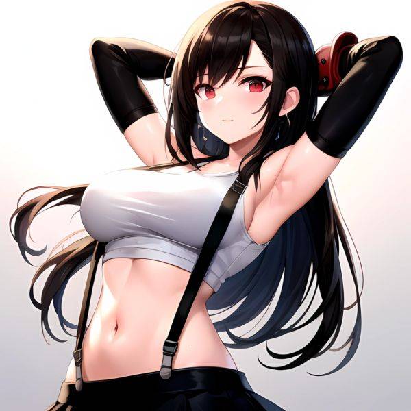 1girl Armpits Arms Behind Head Arms Up Bare Shoulders Black Gloves Black Hair Black Skirt Breasts Closed Mouth Crop Top, 103171788 - AIHentai - aihentai.co on pornintellect.com