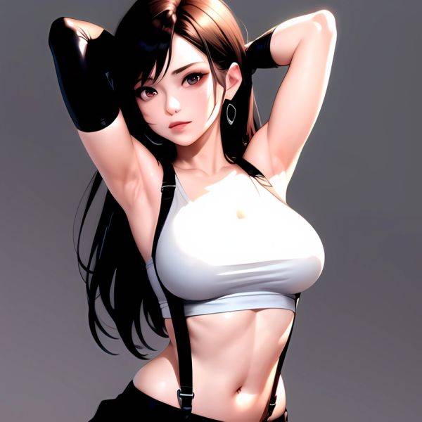 1girl Armpits Arms Behind Head Arms Up Bare Shoulders Black Gloves Black Hair Black Skirt Breasts Closed Mouth Crop Top, 312800278 - AIHentai - aihentai.co on pornintellect.com