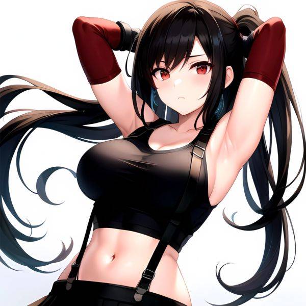 1girl Armpits Arms Behind Head Arms Up Bare Shoulders Black Gloves Black Hair Black Skirt Breasts Closed Mouth Crop Top, 4054778807 - AIHentai - aihentai.co on pornintellect.com