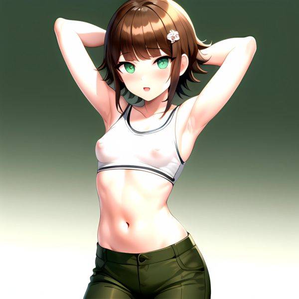 1boy Armpits Arms Behind Head Blush Breasts Brown Hair Bulge Collarbone Contrapposto Covered Nipples Crop Top Danganronpa Trigge, 732379210 - AIHentai - aihentai.co on pornintellect.com