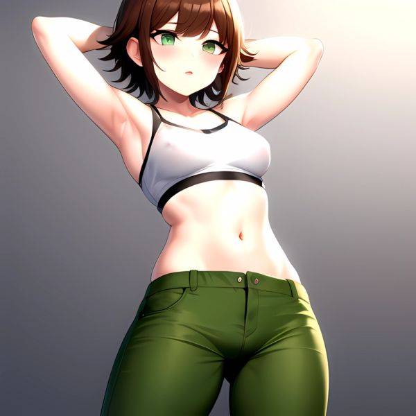 1boy Armpits Arms Behind Head Blush Breasts Brown Hair Bulge Collarbone Contrapposto Covered Nipples Crop Top Danganronpa Trigge, 363756144 - AIHentai - aihentai.co on pornintellect.com