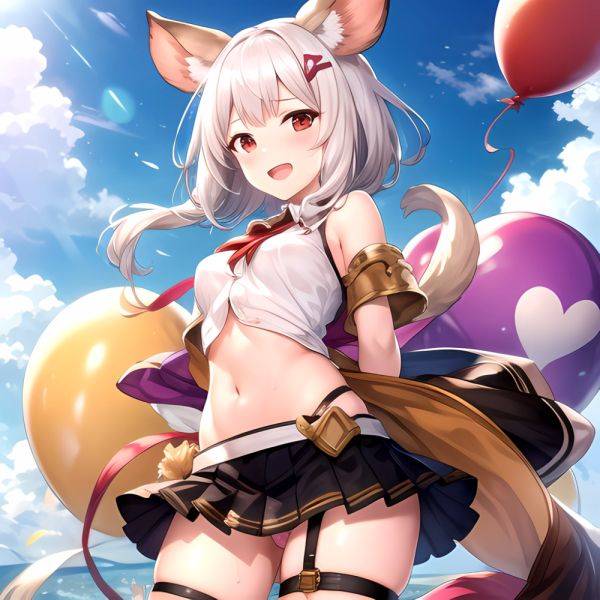 1girl Animal Ears Balloon Blush Granblue Fantasy Hair Ornament Hairclip Highres Medium Hair Mouse Ears Navel Open Mouth Pleated, 1017849467 - AIHentai - aihentai.co on pornintellect.com