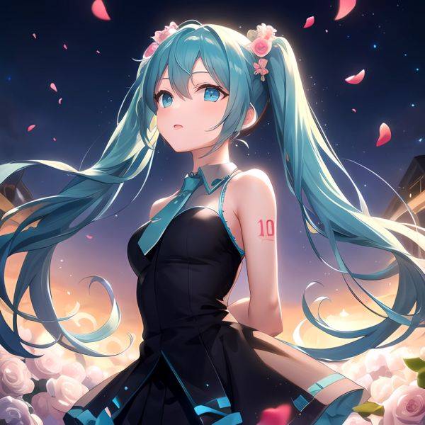 Face Focus Masterpiece Best Quality 1girl Hatsune Miku White Roses Petals Night Background Fireflies Light Particle Solo Aqua Ha, 356413396 - AIHentai - aihentai.co on pornintellect.com