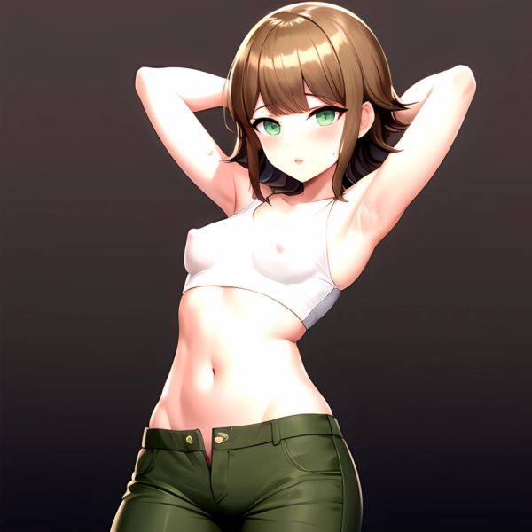 1boy Armpits Arms Behind Head Blush Breasts Brown Hair Bulge Collarbone Contrapposto Covered Nipples Crop Top Danganronpa Trigge, 2663124971 - AIHentai - aihentai.co on pornintellect.com