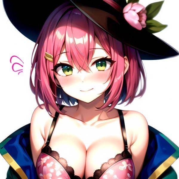 1girl Blush Bob Cut Bra Breasts Cleavage Close Up Closed Mouth Collarbone Commentary Eyelashes Eyes Visible Through Hair Floral, 1378325439 - AIHentai - aihentai.co on pornintellect.com