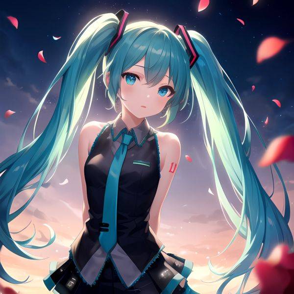 Face Focus Masterpiece Best Quality 1girl Hatsune Miku White Roses Petals Night Background Fireflies Light Particle Solo Aqua Ha, 3929340834 - AIHentai - aihentai.co on pornintellect.com