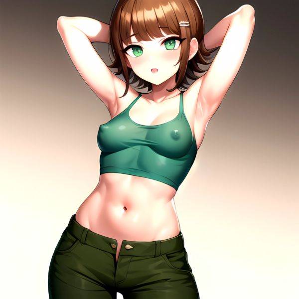 1boy Armpits Arms Behind Head Blush Breasts Brown Hair Bulge Collarbone Contrapposto Covered Nipples Crop Top Danganronpa Trigge, 1919257003 - AIHentai - aihentai.co on pornintellect.com