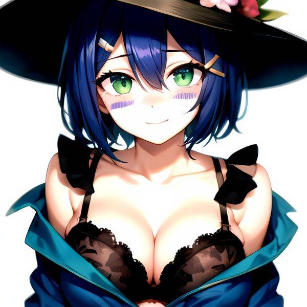 1girl Blush Bob Cut Bra Breasts Cleavage Close Up Closed Mouth Collarbone Commentary Eyelashes Eyes Visible Through Hair Floral, 2857919150 - AIHentai - aihentai.co on pornintellect.com