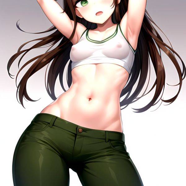 1boy Armpits Arms Behind Head Blush Breasts Brown Hair Bulge Collarbone Contrapposto Covered Nipples Crop Top Danganronpa Trigge, 2181266012 - AIHentai - aihentai.co on pornintellect.com