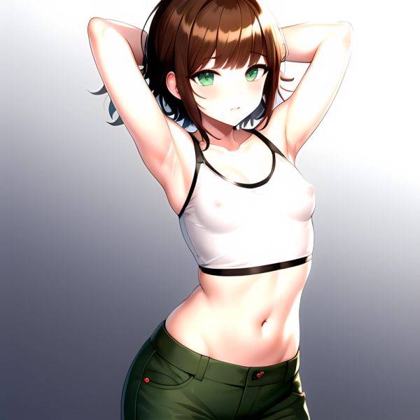1boy Armpits Arms Behind Head Blush Breasts Brown Hair Bulge Collarbone Contrapposto Covered Nipples Crop Top Danganronpa Trigge, 3702634963 - AIHentai - aihentai.co on pornintellect.com