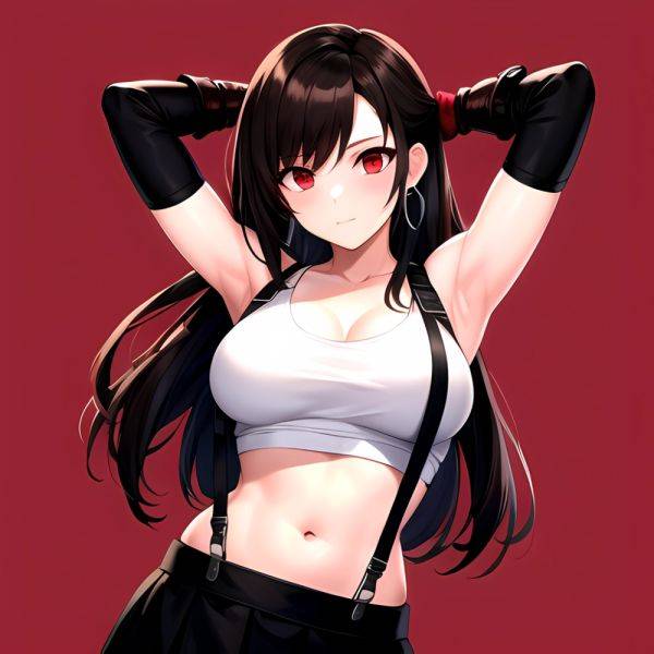 1girl Armpits Arms Behind Head Arms Up Bare Shoulders Black Gloves Black Hair Black Skirt Breasts Closed Mouth Crop Top, 2401191777 - AIHentai - aihentai.co on pornintellect.com