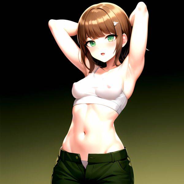 1boy Armpits Arms Behind Head Blush Breasts Brown Hair Bulge Collarbone Contrapposto Covered Nipples Crop Top Danganronpa Trigge, 3509367142 - AIHentai - aihentai.co on pornintellect.com