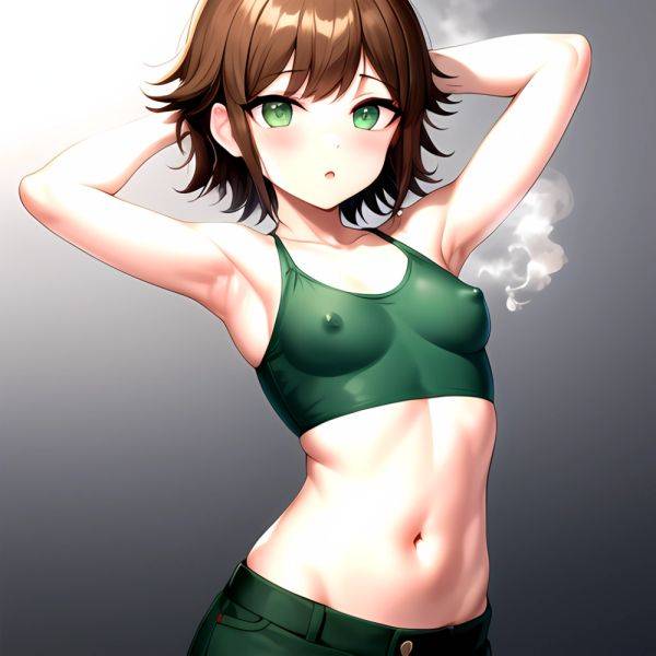1boy Armpits Arms Behind Head Blush Breasts Brown Hair Bulge Collarbone Contrapposto Covered Nipples Crop Top Danganronpa Trigge, 3047455118 - AIHentai - aihentai.co on pornintellect.com