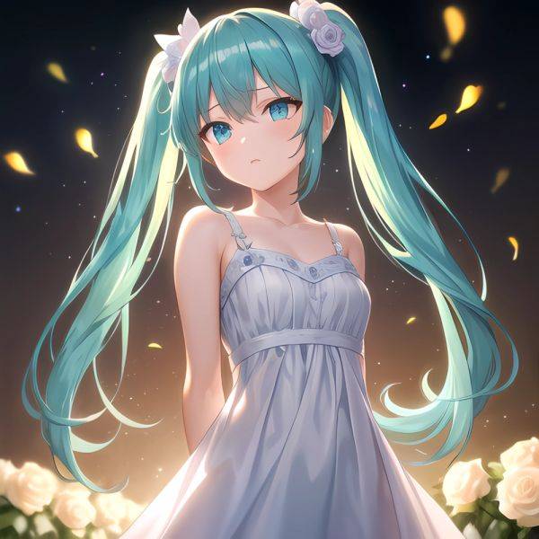 Face Focus Masterpiece Best Quality 1girl White Roses Petals Night Background Fireflies Light Particle Solo Aqua Hair With Twin, 869052044 - AIHentai - aihentai.co on pornintellect.com