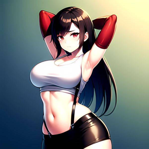 1girl Armpits Arms Behind Head Arms Up Bare Shoulders Black Gloves Black Hair Black Skirt Breasts Closed Mouth Crop Top, 3855606490 - AIHentai - aihentai.co on pornintellect.com
