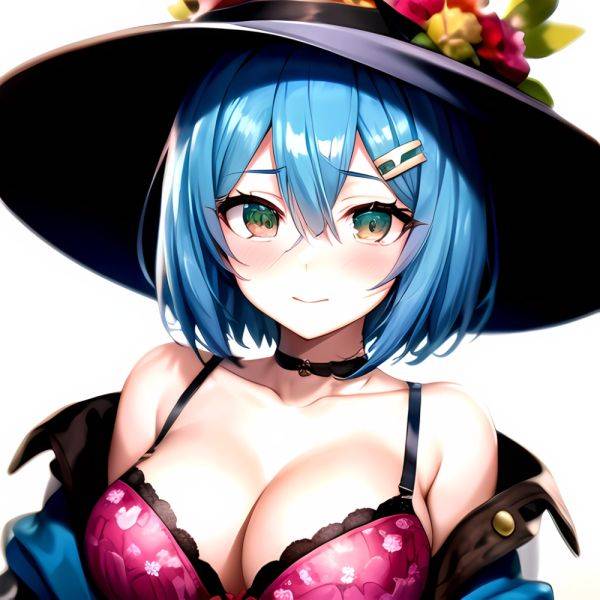 1girl Blush Bob Cut Bra Breasts Cleavage Close Up Closed Mouth Collarbone Commentary Eyelashes Eyes Visible Through Hair Floral, 3153811706 - AIHentai - aihentai.co on pornintellect.com