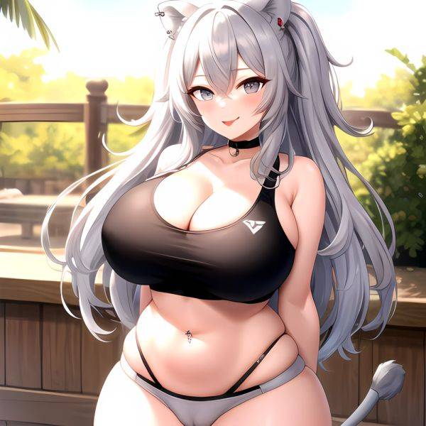 1girl Alternate Breast Size Animal Ears Bare Shoulders Belly Black Choker Blush Breasts Cameltoe Choker Cleavage Cowboy Shot Cur, 3299066825 - AIHentai - aihentai.co on pornintellect.com