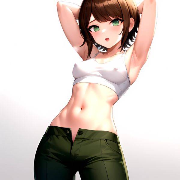 1boy Armpits Arms Behind Head Blush Breasts Brown Hair Bulge Collarbone Contrapposto Covered Nipples Crop Top Danganronpa Trigge, 3942456053 - AIHentai - aihentai.co on pornintellect.com