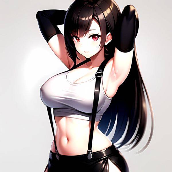1girl Armpits Arms Behind Head Arms Up Bare Shoulders Black Gloves Black Hair Black Skirt Breasts Closed Mouth Crop Top, 1959743819 - AIHentai - aihentai.co on pornintellect.com