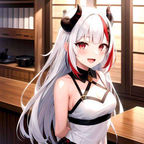 1girl Hololive Horns Long Hair Multicolored Hair Nakiri Ayame Open Mouth Smile Solo Streaked Hair Tonton Utaro White Hair Arms, 4011807672 - AIHentai - aihentai.co on pornintellect.com