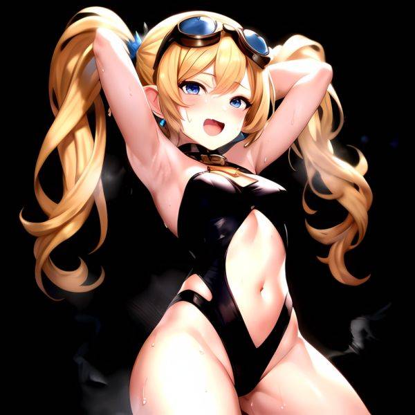 1girl Armpits Arms Behind Head Backlighting Bare Arms Bare Legs Blonde Hair Blue Eyes Blush Breasts Check Commentary Clothing Cu, 1800142737 - AIHentai - aihentai.co on pornintellect.com