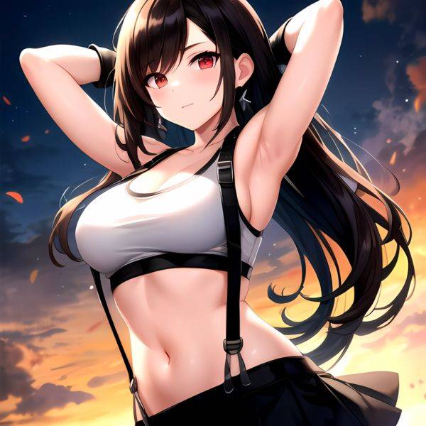 1girl Armpits Arms Behind Head Arms Up Bare Shoulders Black Gloves Black Hair Black Skirt Breasts Closed Mouth Crop Top, 3200943032 - AIHentai - aihentai.co on pornintellect.com