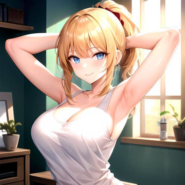 Beatrix Amerhauser 1girl Armpits Arms Behind Head Bare Shoulders Blonde Hair Breasts Cleavage Large Breasts Long Hair Looking At, 3323137011 - AIHentai - aihentai.co on pornintellect.com