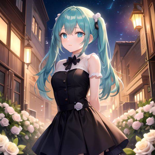 Face Focus Masterpiece Best Quality 1girl White Roses Petals Night Background Fireflies Light Particle Solo Aqua Hair With Twin, 4204735289 - AIHentai - aihentai.co on pornintellect.com