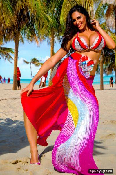Color portrait, long hair, 66 yo beautiful performing white rio carnival dancer at copacabana beach - spicy.porn on pornintellect.com