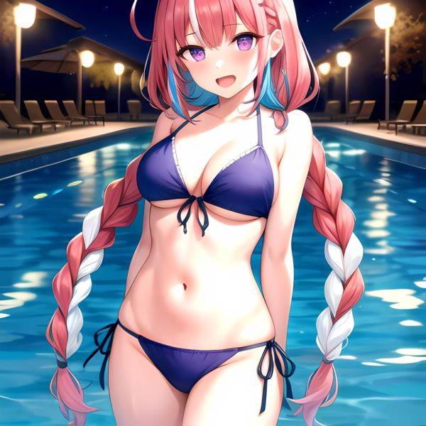 1girl Ahoge Bare Shoulders Bikini Blue Bikini Blue Hair Blush Braid Breasts Cleavage Colored Inner Hair Front Tie Bikini Top, 2826892583 - AIHentai - aihentai.co on pornintellect.com