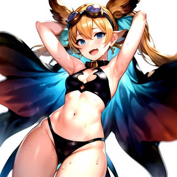 1girl Armpits Arms Behind Head Backlighting Bare Arms Bare Legs Blonde Hair Blue Eyes Blush Breasts Check Commentary Clothing Cu, 1054965128 - AIHentai - aihentai.co on pornintellect.com